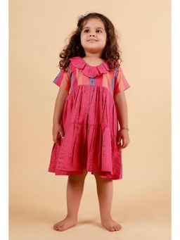 Tjori - Pink Striped Flared Woven Dress