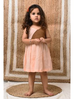 Tjori - Peach Mul Mul Knee Length Dress