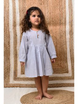 Tjori - Light Grey Mul Mul Solid Knee Length Dress