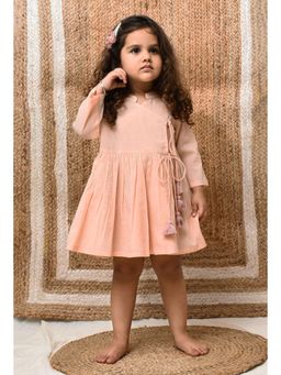 Tjori - Peach Mul Mul Angrakha Dress