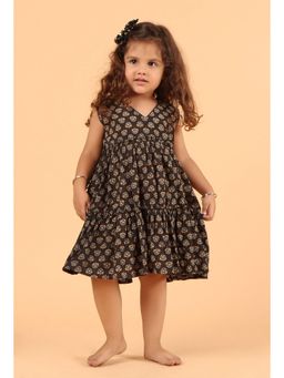 Tjori - Kiya Black Ajrakh Print Cotton Dress