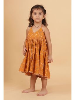 Tjori - Preksha Orange Bandhani Rayon Dress