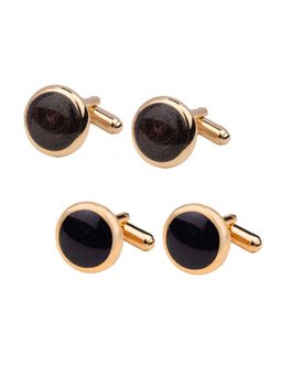 The Tie Hub - Shiny Brown and Black Circular Cufflinks (Pack of 2)