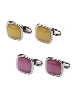The Tie Hub - Yellow and Pink Stone Cufflinks (Pack of 2)