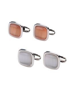 The Tie Hub - Peach and White Stone Cufflinks (Pack of 2)