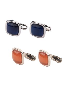 The Tie Hub - Navy Blue and Orange Stone Cufflinks (Pack of 2)