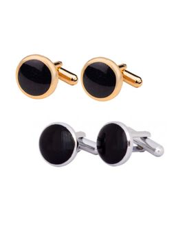 The Tie Hub - Shiny Black and Black Circular Cufflinks (Pack of 2)