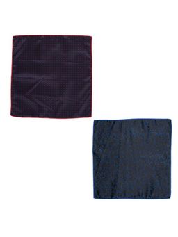 The Tie Hub - Polka Navy Blue and Paisley Navy Blue Microfiber Pocket Square (Pack of 2)