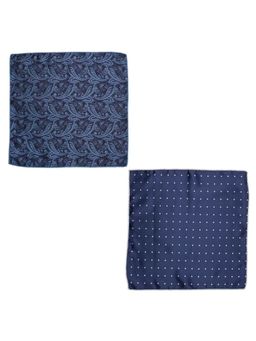 The Tie Hub - Paisley Navy Blue and Revolve Blue Polka Microfiber Pocket Square (Pack of 2)