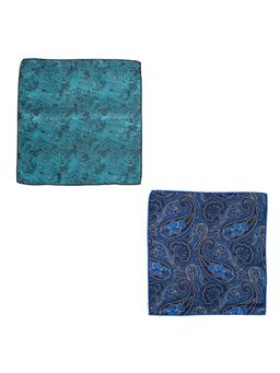 The Tie Hub - Paisley Aqua Blue and Empire Blue Paisley Pocket Square (Pack of 2)