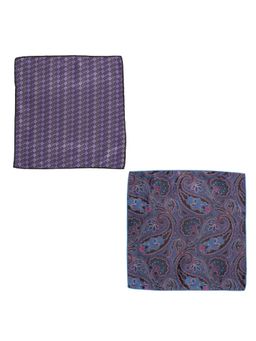 The Tie Hub - Geometrical Purple and Empire Purple Paisley Microfiber Pocket Square (Pack of 2)