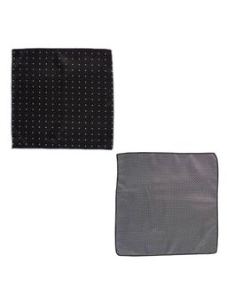 The Tie Hub - Revolve Black Polka Endless Grey Geometric Microfiber Pocket Square (Pack of 2)