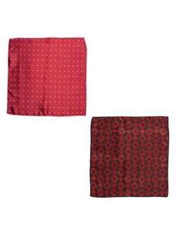 The Tie Hub - Burgundy Polka and Flower Network Red Floral Microfiber Pocket Square (Pack of 2)