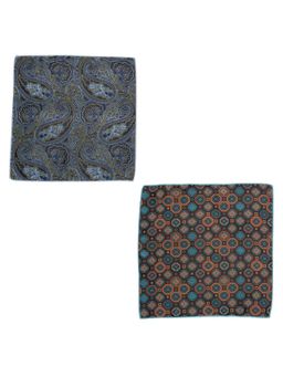 The Tie Hub - Empire Green Paisley and Buzz Blue Floral Microfiber Pocket Square (Pack of 2)