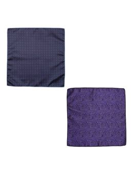 The Tie Hub - Navy Blue Mini Polka and Tailored Purple Paisley Microfiber Pocket Square (Pack of 2)