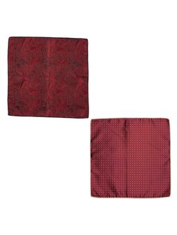 The Tie Hub - Paisley Burgundy Maroon with Yellow Mini Polka Microfiber Pocket Square (Pack of 2)