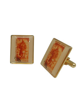 The Tie Hub - Maharana Pratap Print Stamp Style Cufflinks in Gold Polish