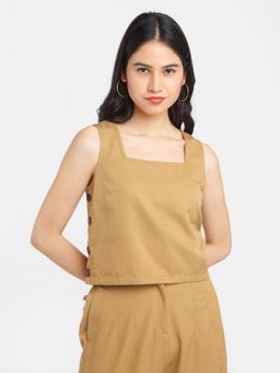 Zink London - Womens Brown Solid Crop Top
