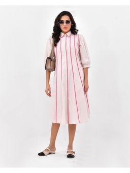 WE'AVE BY SHUBHKARI - Women's Beige Poplin Stripes Dress