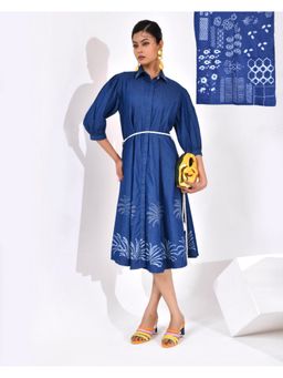 WE'AVE BY SHUBHKARI - Women's Navy Blue Denim Printed Dress