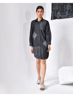 WE'AVE BY SHUBHKARI - Women's Black Denim Printed Dress