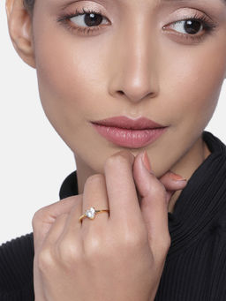 Estele - Gold Plated Sparkling Heart Designer Ring with Crystal for Women