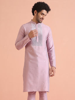 KISAH - Men Pink Embroidered Kurta