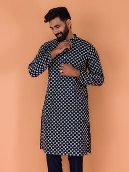 KISAH - Men Navy Blue Printed Kurta