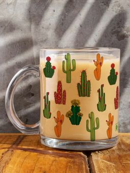 Indigifts - Coffee Mug Cactus Printed Transperant Glass Tea Mug, Mother's Day Gift