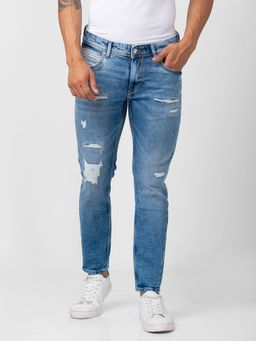 Spykar - Men Light Blue Cotton Slim Fit Tapered Length Jeans (Kano)