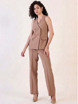 Powersutra - Women Beige Solid Co-ord Set (Set of 2)