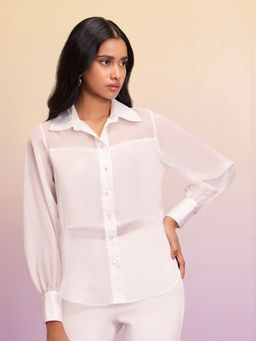 RSVP by Nykaa Fashion - White Solid Classic Panelled Shirt