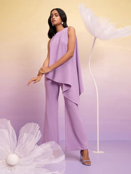 RSVP by Nykaa Fashion - Lavender Asymmetric Hem Top Fit And Flare Pants Co-Ord (Set of 2)