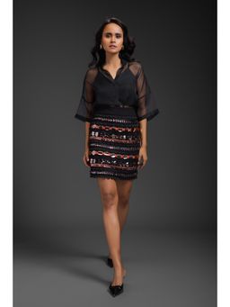 Deepika Arora - Womens Black Top with Inner Top and Skirt (Set of 3)