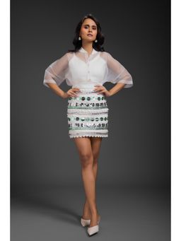 Deepika Arora - Womens White Top with Inner Top and Skirt (Set of 3)