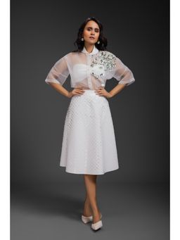 Deepika Arora - Womens White Shirt with Inner Crop Top and Skirt (Set of 3)