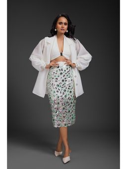 Deepika Arora - Womens White Bustier Blazer with Skirt and Inner Skirt (Set of 4)