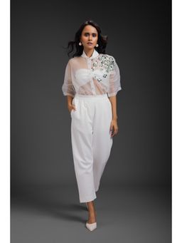 Deepika Arora - Womens White Shirt with Inner Crop Top and Pant (Set of 3)
