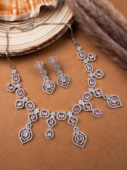 STILEADDA - Luxury Look Pink American Diamond Necklace Set