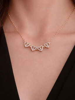 ToniQ - Zircon Heart Magnetic Clover Necklace - Rose Gold