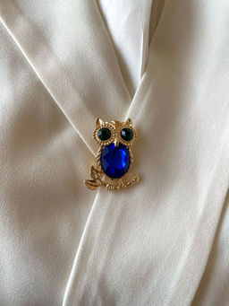 AMOSSH - Blue Owl Studded Brooch