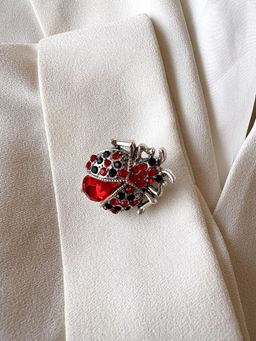AMOSSH - Silver Red Bug Brooch