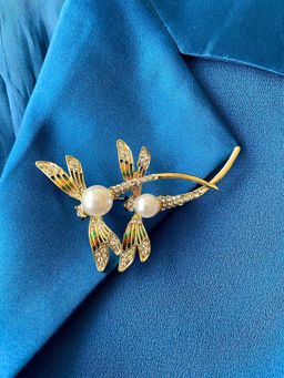 AMOSSH - Twin Dragon Fly Pearl Brooch