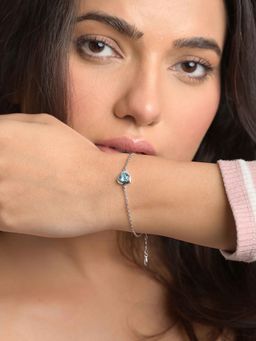 CLARA - 925 Silver Platinum Plated Sky Blue Heart Bracelet Women