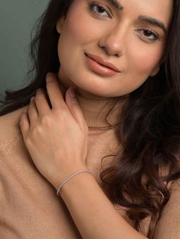 CLARA - 925 Silver Platinum Plated 2Mm Pink Slim Tennis Bracelet Women