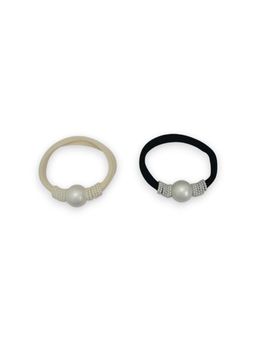 Accessher - Faux Pearl Elastic Rubber Bands Stretchable Strong Grip Hair Ties (Pack Of 2)