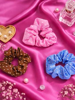 Accessher - Polka Dot Fabric Scrunchies Soft Stretchy Hair Ties (Pack Of 3) Multi-Color
