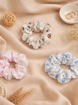 Accessher - Eye Print Fabric Scrunchies Stretchy Strong Hold Hair Ties (Pack Of 3)