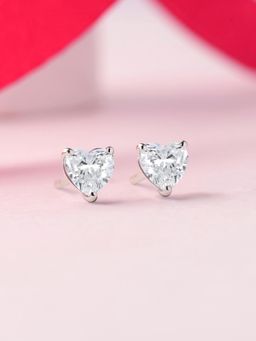 Ornate Jewels - 925 Silver Rhodium Plated Heart American Diamond Earrings for Women & Girls