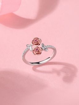 Ornate Jewels - 925 Silver 18K Rose Gold Plated Ruby Adjustable Ring Valentine Gift Multi-Color